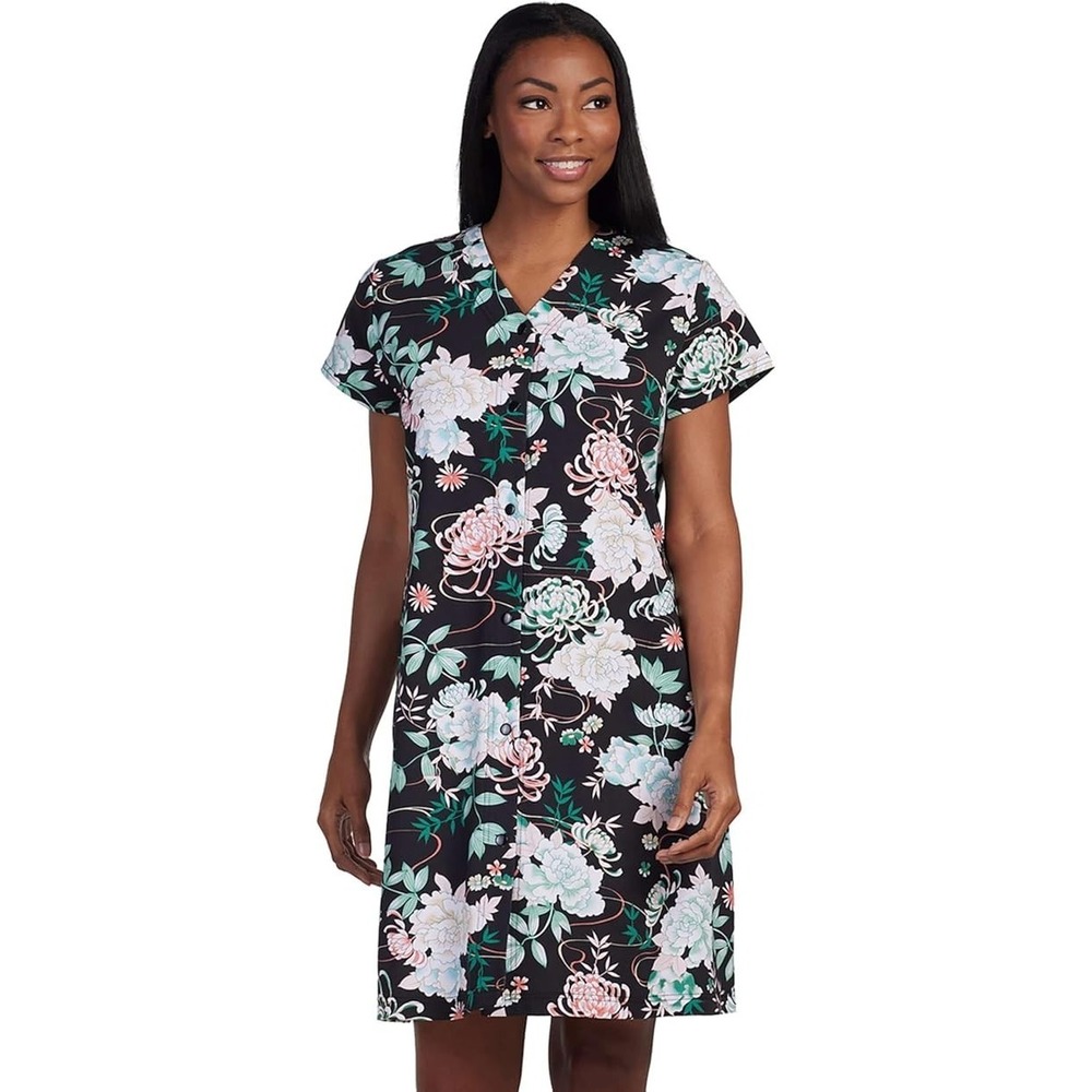 Miss‎ Elaine Women's Interlock Knit Short Robe with Snap Closure - Large